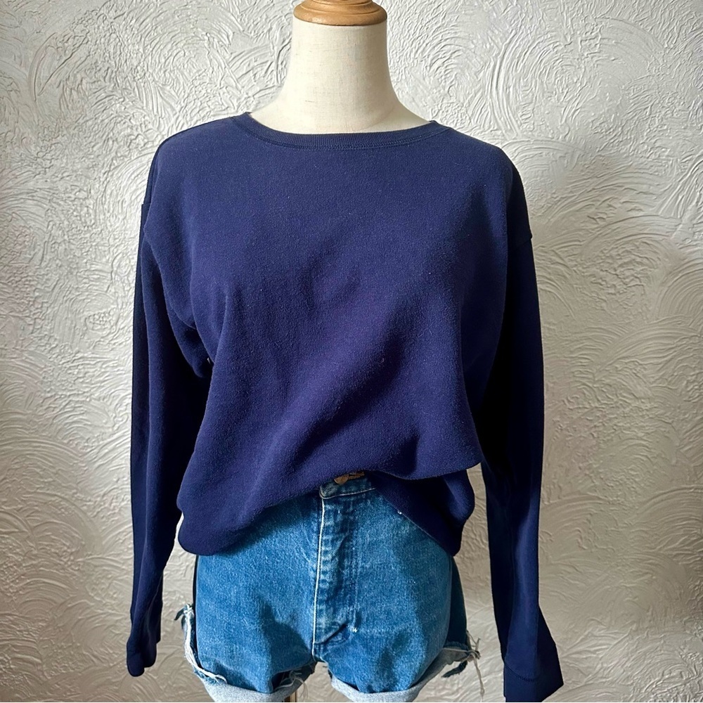 Hanes Basic Blue Cotton Crew Neck Sweatshirt